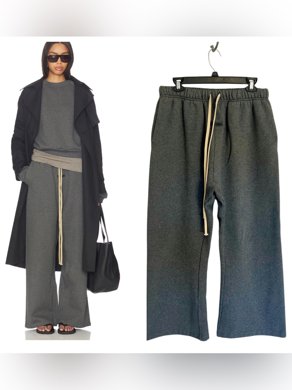 Fear of God Essentials flare leg fleece sweatpants grey heather relaxed lounge S